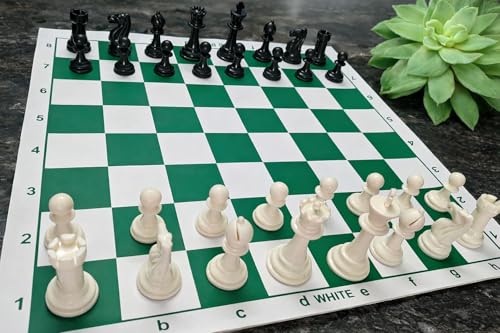 Image of Chess Standard18 * 18 Inches Roll-up Vinyl Tournament Chess Set Premium Heavy Chess Pieces for Kids & Adults (Green) with Extra Queen (Check WEAR)