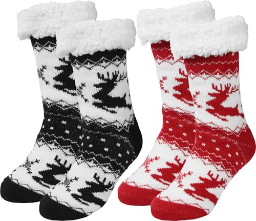 Image of Slipper Socks for Women with Gripper - Winter Non Slip Thick Fuzzy Socks - Warm Cozy Christmas Gift