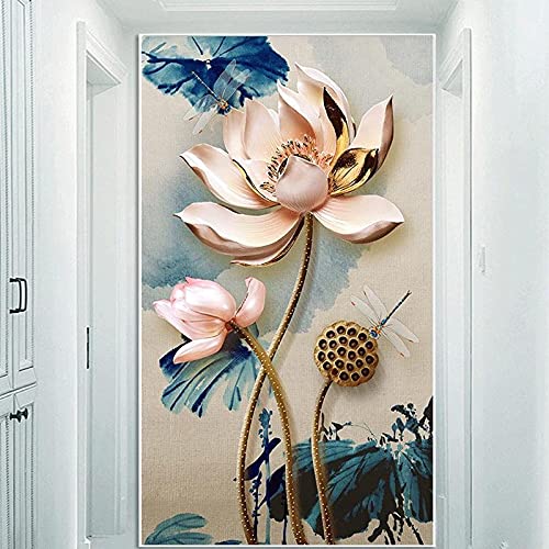 Broderie diamant lotus doré 70x120cm pour grand mur vide à décorer