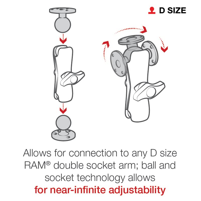 Image of RAM MOUNTS D Size 2.25 inch Ball Base with 3.68 inch Round Plate, Drill-Down Mount Base for Heavy Duty Electronics & Device Mounting RAM-D-202U (Pack of 2)