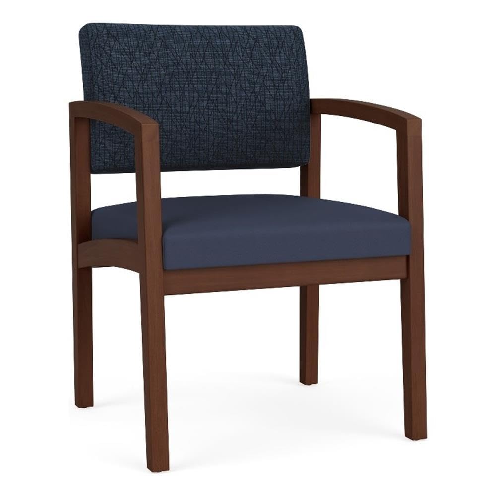 Lenox Wood Reception Waiting Room Guest Chair/Walnut Wood/Blue/Blue