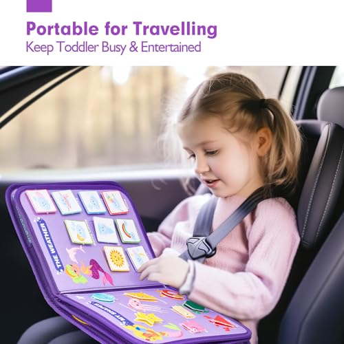 Image of hahaland Busy Board Montessori Toys 3 Year Old Girl Gifts 3rd Bithday Idea | 8 in 1 Preschool Learning Activities - Educational Toys Little Girls Age 3 Travel Busy Book for Airplane Car Rides