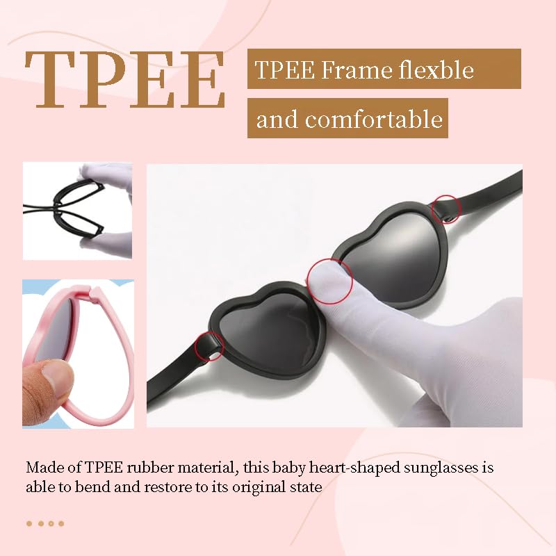 Baby Heart sunglasses Flexible Polarized UV400 with Strap for Toddlers from 0-24 Months Outdoor Beach4