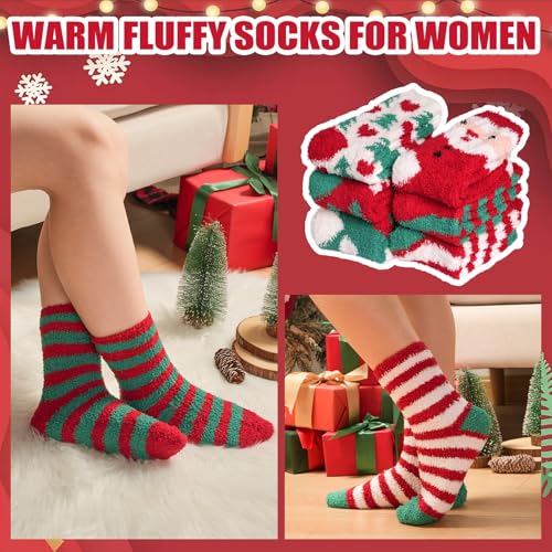 Image of Toes Home Fuzzy Socks for Women, 6 Pairs Cozy Winter Fluffy Slipper Socks