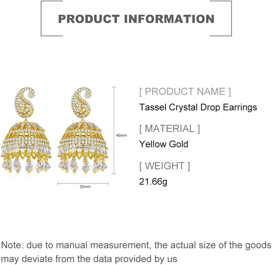 14K Gold Indian Tassel Crystal Drop Earrings for Women,Vintage Palace Style Bell Shape Heavy Industry Dangle Earrings,Fashion Christmas Jewelry Gift for Her - Image 2
