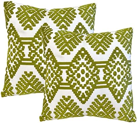 18×18 Throw Pillow Covers Sage Green Geometry Embroidery Pillowcases Decorative Cushion for Couch Sofa Bed Living Room Dormitory Farmhouse Picnic 2 Pcs