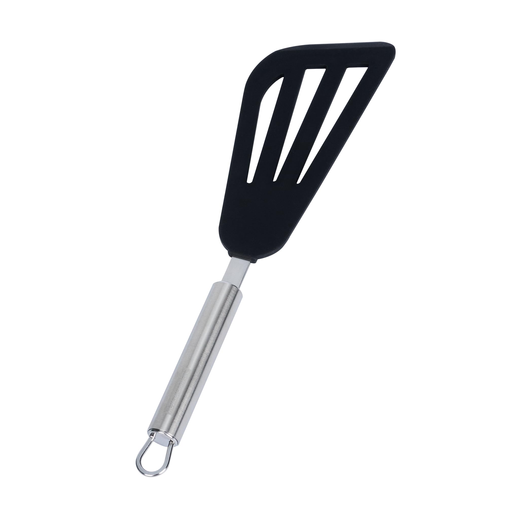 Restaurantware - Espátula de cocina estándar alemana de 12.7 pulgadas, 1 espátula de pescado resistente al calor, hoja ranurada, lavavajillas, espátula de nailon negro con mango de acero inoxidable,