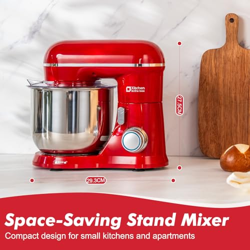 Image of Kitchen in the Box Stand Mixer, 3.5 QT Small Kitchen Electric Stand Mixers, 10-Speed Portable Lightweight Dough Mixer for Daily Use with Egg Whisk, Dough Hook, Beater (Red)