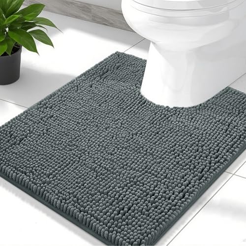 Lynorium U-Shaped Bathroom Rugs 24x20, Thick Soft Absorbent Chenille Bath Mat, Upgrade Backing Non Slip Washable Quick Dry Bath Rugs for Bathroom, Tub and Shower, Home Decor Accessories, Dark Grey