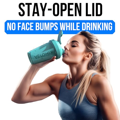 Image of VELOMIX -2 Pack- 20 oz Protein Shaker Bottles for Protein Mixes - 2x Wire Whisk | Leak Proof Shaker Cups for Protein Shakes and Pre Workout | Protein Shaker Bottle Pack (A4) Pink /Turquoise