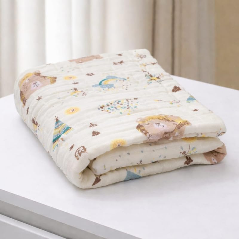 Image of Khillayox Baby Muslin Bath Towel |6 Layer Muslin Bath Towel | Soft, Breathable & Highly Absorbent | Gentle and Soft | 60x120 cm Pack of 1 Cream