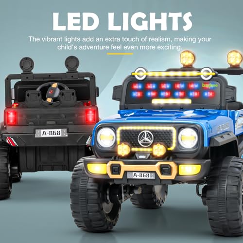 Image of Baybee 4x4 Battery Operated Jeep for Kids, Ride on Toy Baby Car with LED RGB Light & Music, Rechargeable Electric Jeep, Big Battery Car for Kids (Wrangler, Wrangler Blue)