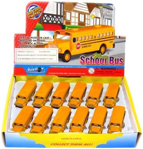 Miniatura 5 de KiNSFUN - Autobús escolar clásico de nariz larga de metal fundido a presión de 2 pulgadas con acción de tirón paquete de 12