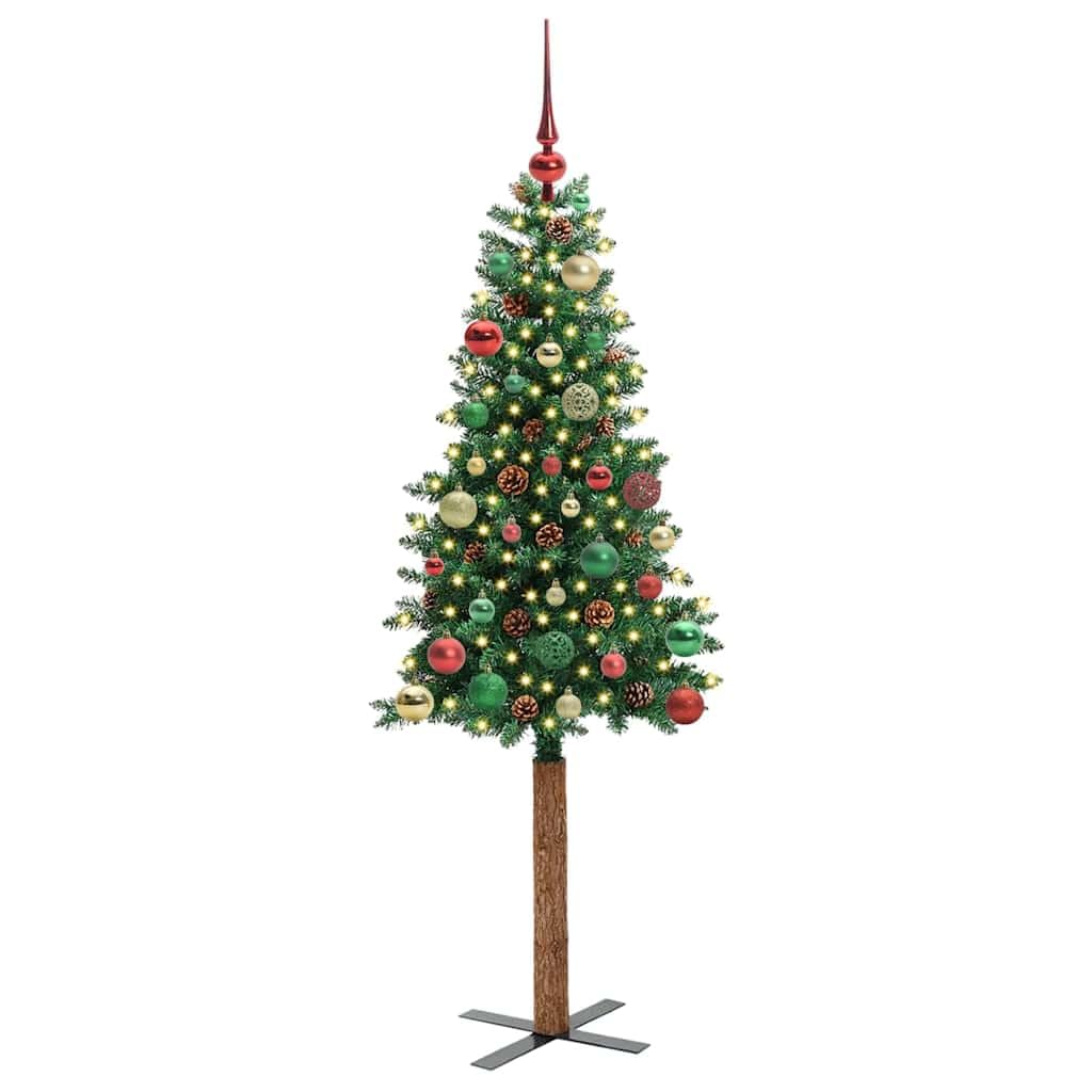 Wąska choinka 150 cm wysokości, ze 150 diodami LED o ciepłej bieli, z PCW, metalowy stojak, do użytku wewnątrz i na zewnątrz, świąteczna dekoracja, wygląd zielonej jodły, zajmuje mało miejsca