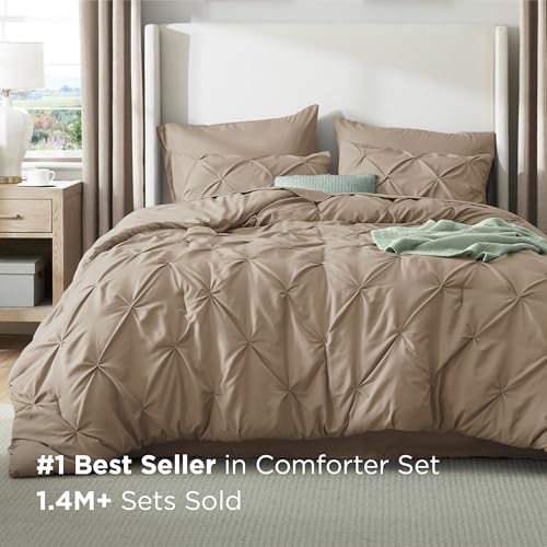 Image of Bedsure California King Comforter Set Khaki - Bed in a Bag Cal King Bedding Set 7 PCS, GentleSoft Bed Set Gift for Family, All Season Down Alternative Comforter with Sheets, Pillowcases & Shams