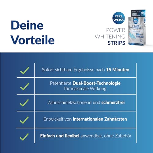 Perlweiss Power Whitening Strips zur Zahnaufhellung - zahnschmelzschonendes Bleaching für weisse Zähne - Teeth Whitening Kit für Zuhause - Zahnverfärbungen entfernen & aufhellen, 10 Strips