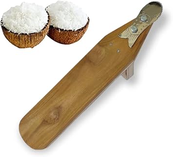 Retail Charms, Coconut Scraper Shredder Grater Stainless Steel Blade Coconut Grater Made with Natural Wood Coconut Scraper Table Top Grater
