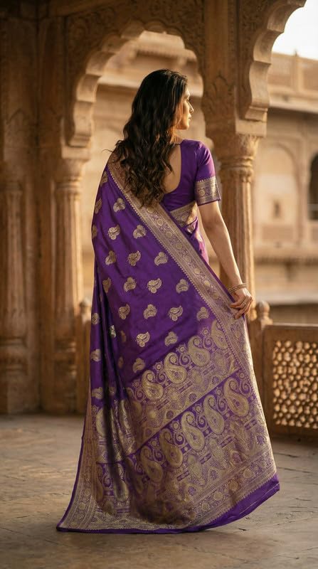 Image of C J Enterprise Women's Pure Soft Silk Saree With Blouse Piece For Wedding (KeriLichi)