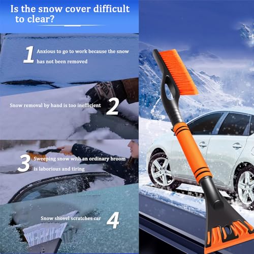 Cepillo de nieve y raspador de hielo para coche, diseño extensible de 60 cm desmontable con agarre de espuma, varilla de aleación de aluminio, incluye guantes y toallas para coches, camiones, SUV