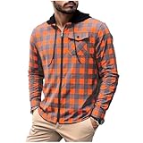 Genérico Camisa de Cuadros para Hombre, con Capucha, Cremallera Completa, Manga Larga, Bolsillo con Botones, Estilo Casual y Moderno