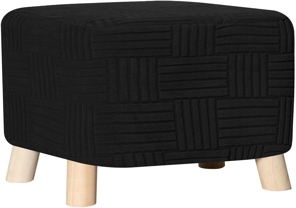 Black,M, Stretch Ottoman Cover Rectangle Ottoman Slipcover Footstool Slipcover with Elastic Bottom Footstool Cover Furniture Protector Slipcover Full Wrap Removable Washable