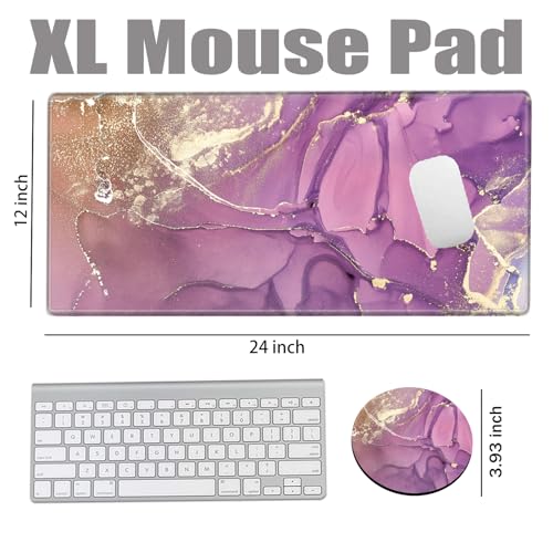 Image of Gaming Mouse Pad for Desk Mat 12x24 Purple Marble Mousepad Large XL Desk Pad Long Extended Computer Mat Big XXL Mouse Mat for Wireless Mouse Non Slip Work Girl