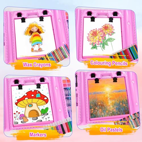 Art Supplies, 230 PCS+ Drawing Art Kit, Kids Art Set with Double Sided Trifold Easel, Colored Pencils, Crayons, Oil Pastels, Watercolor Pens, Coloring Book, Gifts for Girls Boys 4-12, Teens, Beginners - Thumbnail 3