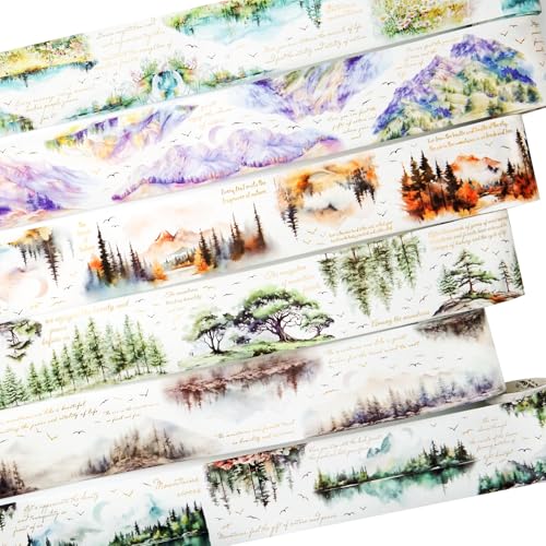 AuriicLeaf Mountain Forest Washi Tape Set, 6 Rolls with Poetic