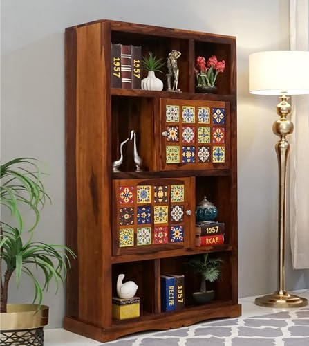 Image of Sheesham Wood Bookcase | Solid Wood Book Shelf for Home Library | Wooden Book Cabinet for Home & Office Living Room (Large, BBslf-Honey5)