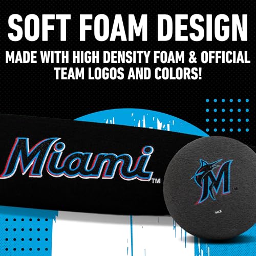 Image of Franklin Sports Miami Marlins Foam Bat & Ball Set - 21 inch Soft Jumbo Team Baseball Bat and Ball Team Logo - MLB Official Licensed Product