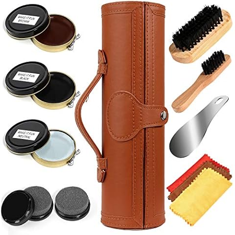 Schuhputz-Set mit einem glatten und eleganten PU Etui, Schuhputz-Reise Set mit Bürste, bestehend aus 12 Teilen Cover