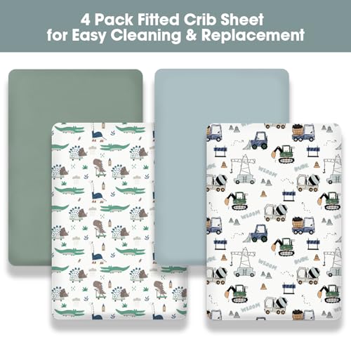 Image of Little Grape Land Crib Sheets 4 Pack for Boys and Girls, Baby Neutral Crib Fitted Sheets for Standard Crib & Toddler Mattress, Super Soft Breathable Fitted Crib Sheet Set (Truck & Alligator)