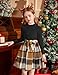 Arshiner Girls Dresses Long Sleeve Rib Knit Plaid Patchwork Belted Dress with Pockets Black/Brown Plaid Kids 8