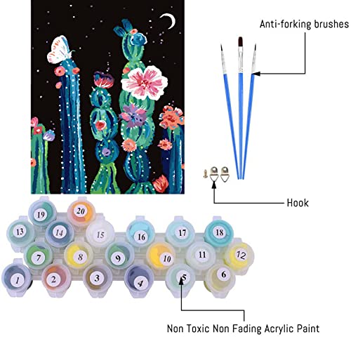 Mrnsiet Paint By Number For Adults And Kids，Moon And Cactus Under The Stars Butterfly Diy Art Acrylic Painting By Numbers Perfect For Home Wall Deco 12X16Inch #TOP1