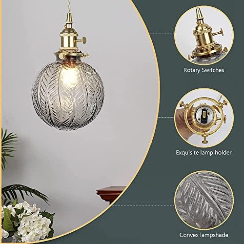 ASCELINA Pendant Light Glass Shade, Modern Adjustable Pendant Lighting Glass Ceiling Pendant Light E27 Lamp Base for Dining Room Kitchen Island Living Room Restaurant Bar (Grey)