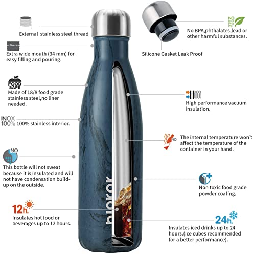 Image of BJPKPK 17 oz Insulated Stainless Steel Water Bottles Cola Shape Water Bottles for Travel,Wood Graphics Prussian Blue