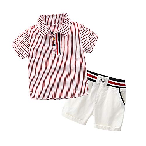 Tem Doger 2 Pieces Summer Infant Baby Boys Polo Shirts Tops+Pants Outfits Clothes Sets (red, 100/3T)