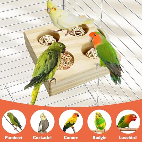 Image of Hamiledyi Small Bird Foraging Toys,Wood Interactive Parakeet Toys for Cage, Bird Enrichment Toys for Conure Slow Feeder, Budgie Cage Toys Puzzle, Parrot Toys for Lovebirds Small Sized Birds(Medium)