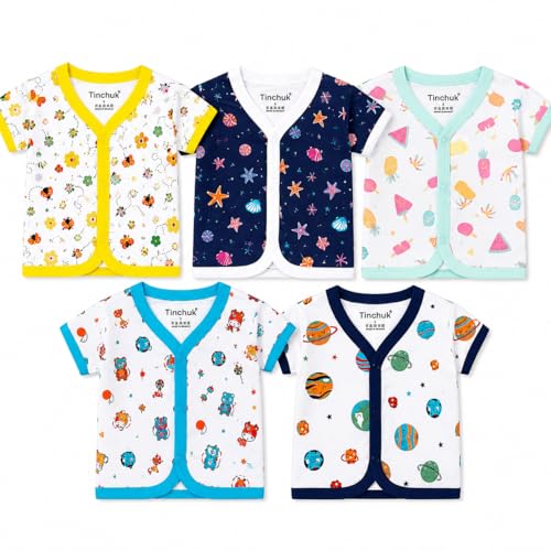 Image of Tinchuk Baby Boy's & Baby Girl's Printed T-Shirt /Jhabla /Nightsuits with Assorted Prints- Multi-Pack