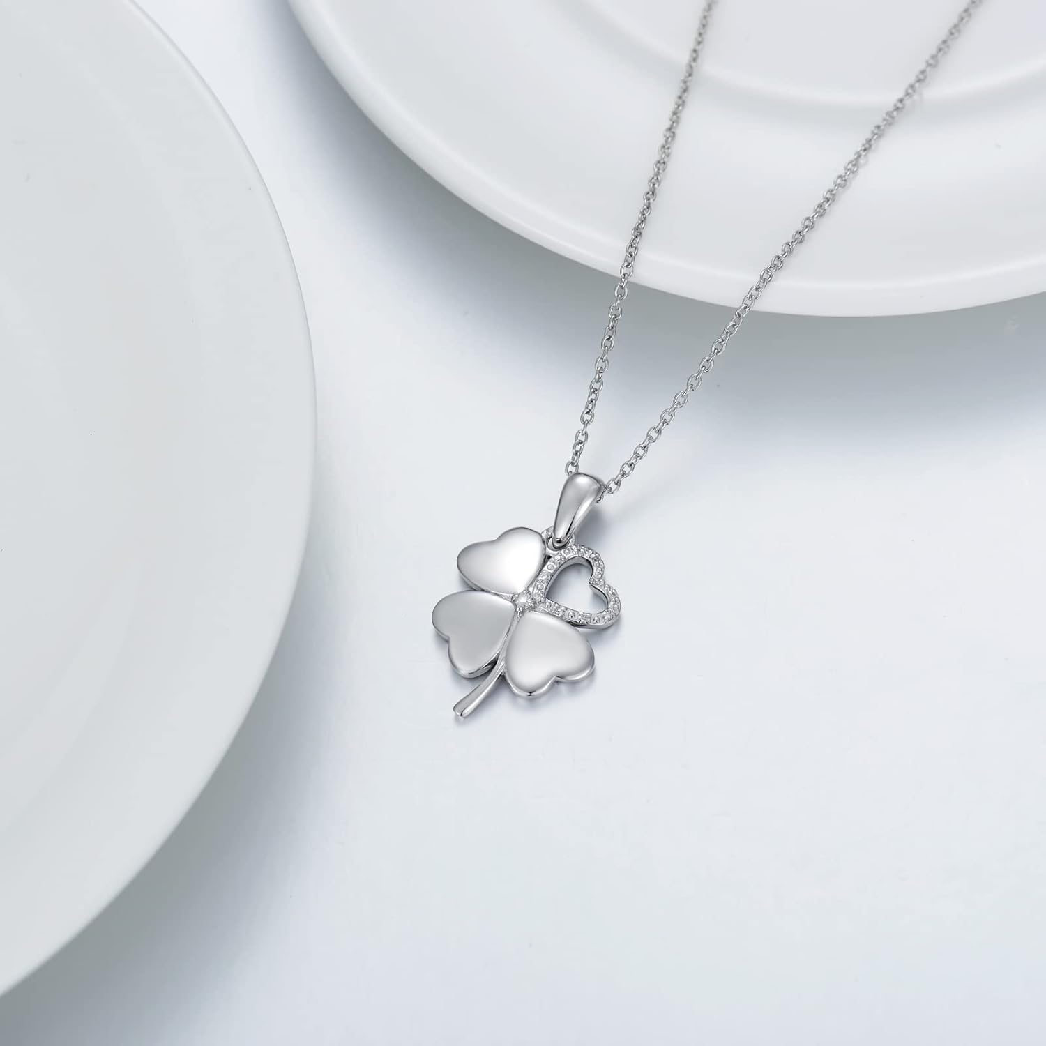 Diamond Four Leaf Clover Necklace for Women 925 Sterling Silver Four Leaf Necklace Jewelry Gifts for Women Wife