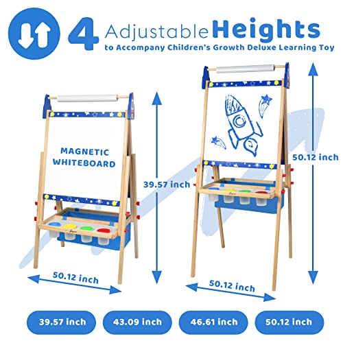 Joyooss Art Easel For Kids, Adjustable Standing Kids Easel With Magnetic Whteboard & Chalkboard, Bonus 100+ Art Supplies Child's Easel With 2 Paper Rolls, Finger Paints, Letters & Numbers Magnets #TOP4