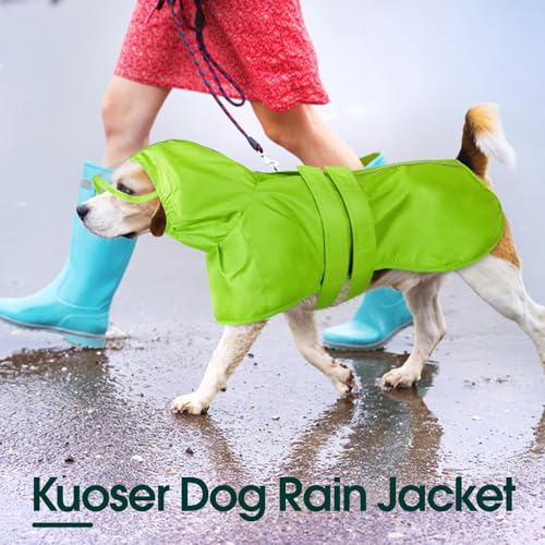 Kuoser Dog Raincoat, Waterproof Dog Jacket with Hood, Reflective Pet Rain Coat for Small Medium Large Dogs, Adjustable Lightweight Puppy Rain Gear for Outdoor Protection & Night Walks