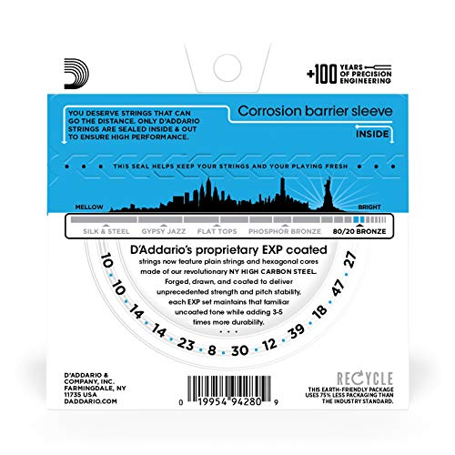Image of D'Addario EXP36 Coated 80 /20 Bronze 12-String Acoustic Guitar Strings, Light, 10-47