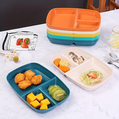 Image of Unbreakable Wheat Straw 3 Compartments Plates for Home and Restaurant Salad, Fruits Non Toxin, Bpa Free and Healthy for Kids & Adults Lightweight & Reusable Dinnerware (Dark Green, Pack of 2)