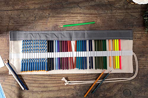 Image of Colored Pencils Roll Bag, Pen Paint Brush Storage Pouch Portable for Artist Student,Women, Men 48 Loops (Grey)