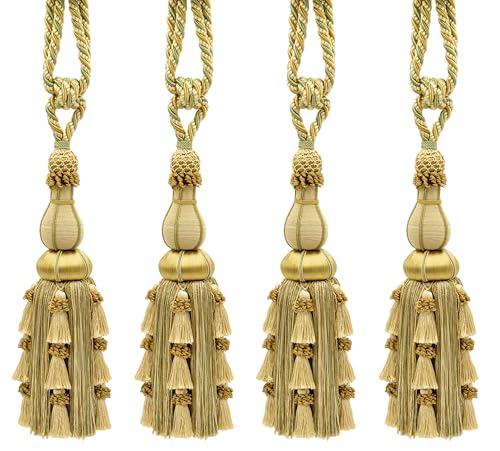DÉCOPRO TBAX12 Lemongrass Elegant Curtain & Drapery Tassel Tieback 12" Tassel 30" Spread - Light Gold Yellow Gold Sage Green Set of 4