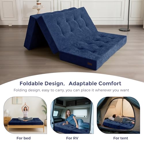 Image of MAXYOYO 6 inch Folding Sofa Bed for Floor, Tufted Tri-Fold Floor Mattress