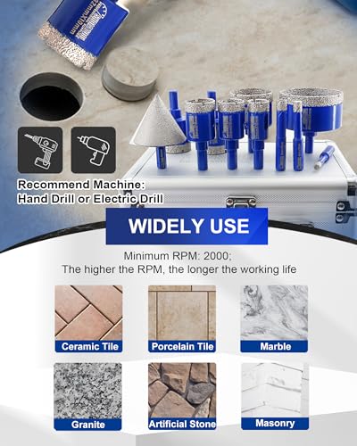 Image of SHDIATOOL Diamond Drill Core Bits Set for Porcelain,Triangle Shank Hole Saw Cutter for Tile Marble Ceramic Granite 11pieces(6 /8 /10 /20 /25 /28 /32 /35 /45 /65MM /2 inch)