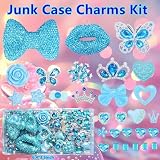 Junk Phones Case,Junk Case Charms,Large Charm Kit with Large Blue Flower Decor,Bling Rhinestone Lips /Bows Junk Charms for DIY Desginer & Social Media Crafting,Flatback Aesthetic Big Decor for Customizing DIY Craft Accessories