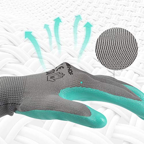 Haushof 6 Pairs Garden Gloves For Women, Nitrile Coated Working Gloves, For Gardening, Restoration Work, Pink & Green, M #TOP5